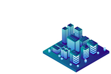 Smart city or intelligent building isometric vector concept. Smart building control concept. Concept building with technology system. 3d isometric vector illustration.