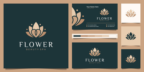 Fototapeta na wymiar Luxury flower lotus logo design and business card