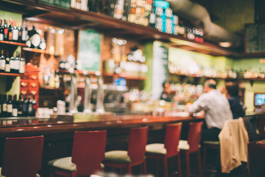 Defocused photography of the interior of a typical bar in Spain.