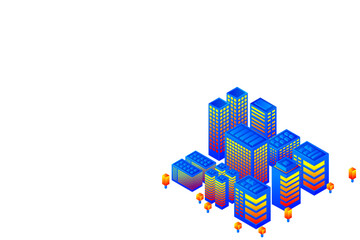 Fototapeta premium Smart city or intelligent building isometric vector concept. Smart building control concept. Concept building with technology system. 3d isometric vector illustration.