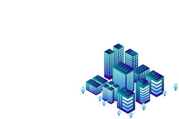 Smart city or intelligent building isometric vector concept. Smart building control concept. Concept building with technology system. 3d isometric vector illustration.