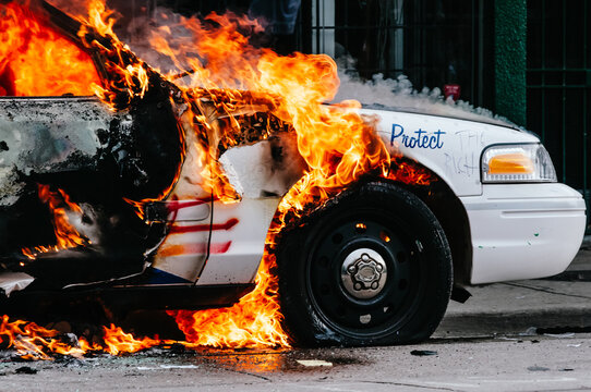 Burning police car