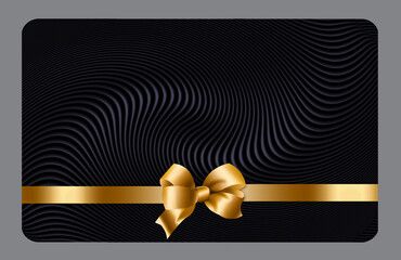 Here is a blank gift card with a golden ribbon and bow. Text or copy or art area is available on the card.