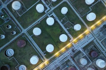 oil petrol refinery tank aerial top view