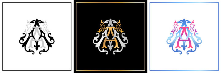 AA monogram, AA initial Wedding , Aa logo company, AA icon business, AA sign, symbol with variation three designs of minimal, elegance, colourful for fashion, jewelry, boutique and creative templates.