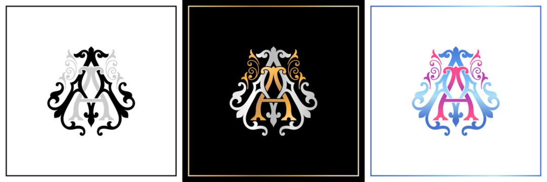AA monogram, AA initial Wedding , Aa logo company, AA icon business, AA sign, symbol with variation three designs of minimal, elegance, colourful for fashion, jewelry, boutique and creative templates.