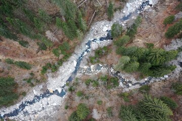 Fototapeta premium alpine river creek fresh clean water top view