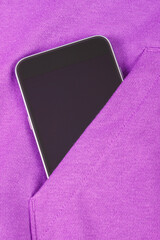 Mobile phone with blank screen in pocket sweatshirt, smartphone