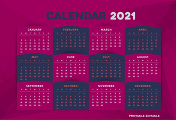 Desk calendar template 2021. Colourful printable Premium free Vector. Corporate and business calendar.