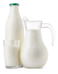 Glassware full of fresh milk isolated on white