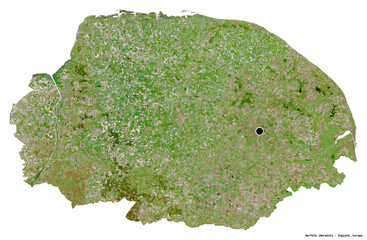 Norfolk, administrative county of England, on white. Satellite © Yarr65