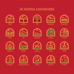 set of taiwan landmarks icons - obrazy, fototapety, plakaty