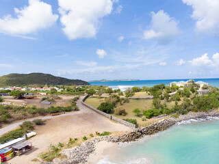Aerial view of the Caribbean island of Sint maarten /Saint Martin. Aerial view of La savane and st.louis st.martin. Happy bay and friars bay beach on St.maarten.