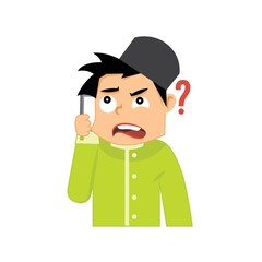 muslim boy on phone feeling confused
