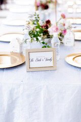 Reserved for the bride's family signage on the table
