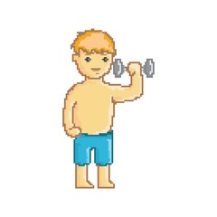 boy holding a dumbbell