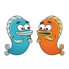 Fish cartoon characters waiting for meal