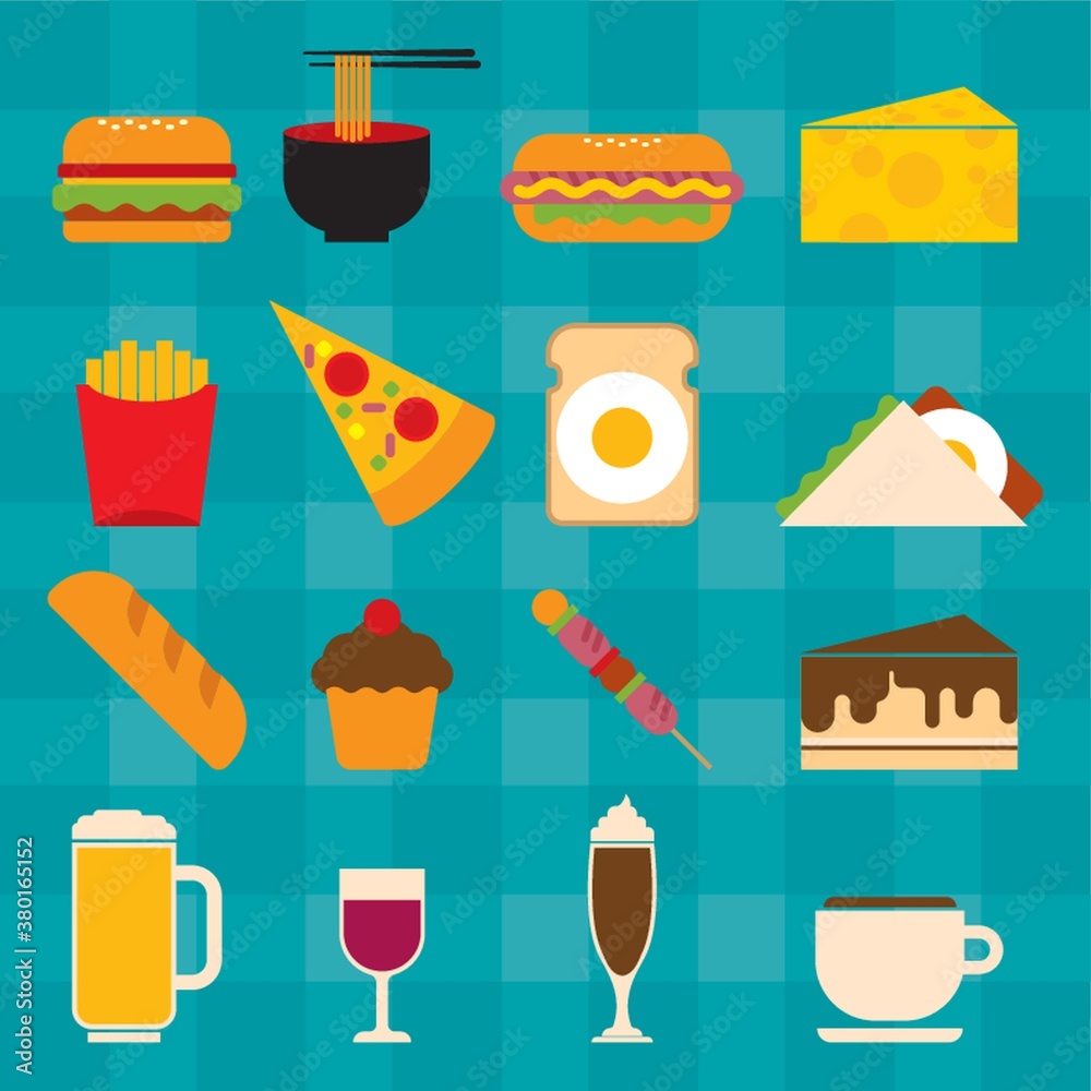 Wall mural collection of food icons