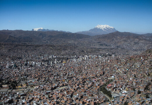 La Paz, Bolivia shot from the Alti Plano with snow capped mountain in the background