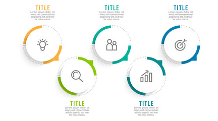 Minimal Business Infographics template. Timeline with 5 steps, options and marketing icons .Vector linear infographic with five conected elements. Can be use for presentation.