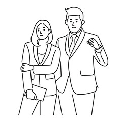 Business man and women, line art vector illustration