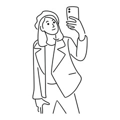 Beautiful woman take selfie with phone camera