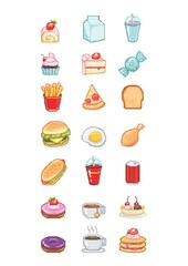 Collection of pixelated food icons