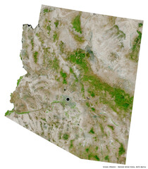 Arizona, state of Mainland United States, on white. Satellite