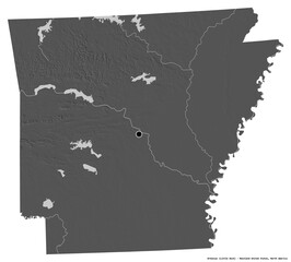 Arkansas, state of Mainland United States, on white. Bilevel