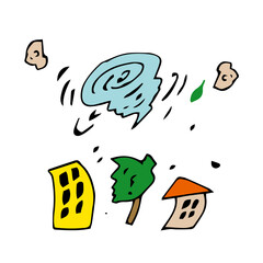 台風　竜巻　強風　耐える街