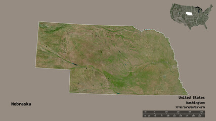 Nebraska, state of Mainland United States, zoomed. Satellite