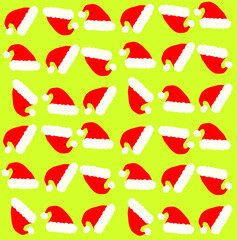 Background with hats. Pattern with santa hats. New Year, Christmas, Santa Claus