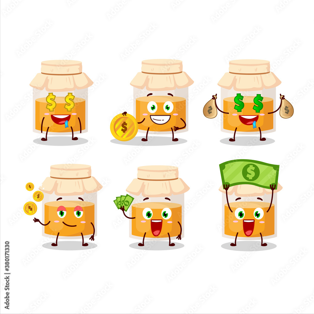 Canvas Prints White honey jar cartoon character with cute emoticon bring money