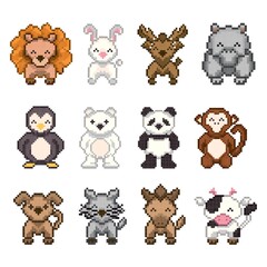 Set of pixel art animal icons