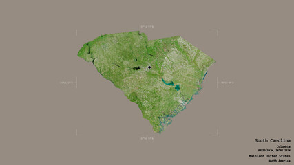 South Carolina - Mainland United States. Bounding box. Satellite