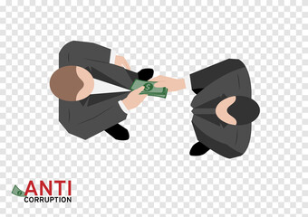 on top view of two business man giving or paying money to make corruption deal vector isolated on transparency background