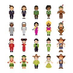 Set of pixel art people icons