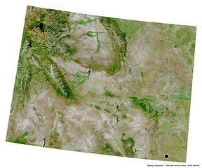 Wyoming, state of Mainland United States, on white. Satellite