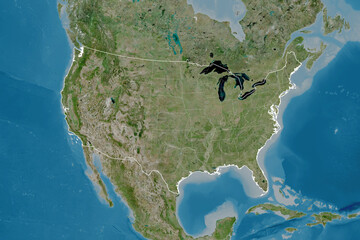 Mainland United States borders. Satellite