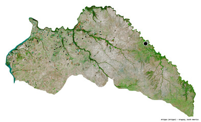 Artigas, department of Uruguay, on white. Satellite