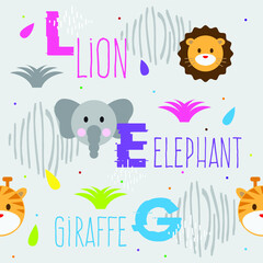 cute animal pattern with lion and giraffe
