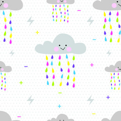cute cloud pattern with colorful rain water