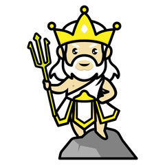 Cute Poseidon god of sea and ocean chibi mascot