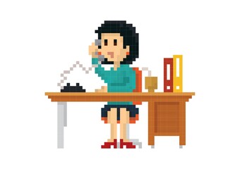 Pixel art businesswoman at work