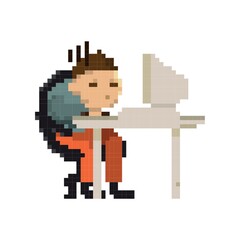 Fototapeta premium Pixel art businessman at work