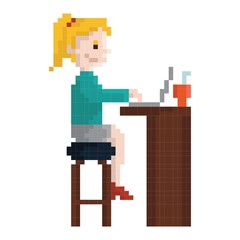 Pixel art businesswoman at work