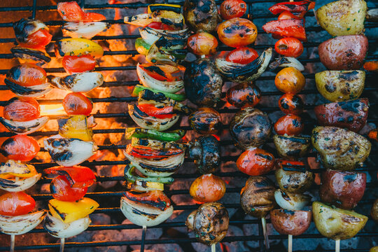 Skewered Vegetables on a Grill