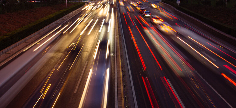 Car lights at night in Beijing, long exposure