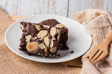 Close up of baked chocolate brownies