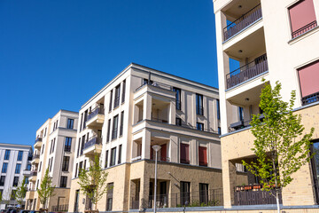 Fototapeta premium Modern beige tenement buildings seen in Berlin, Germany